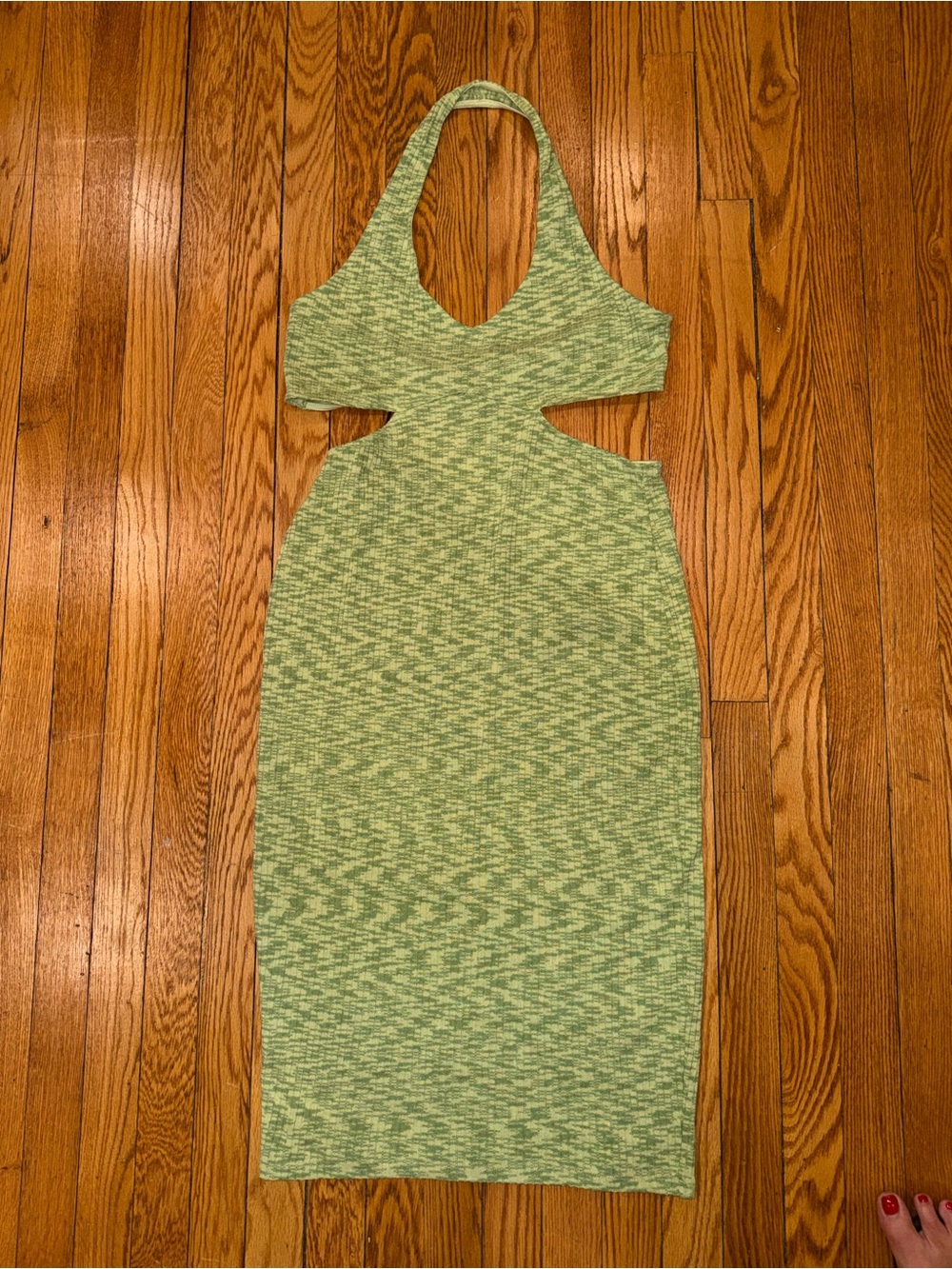 H&M Light Green Halter Cutout Midi Dress